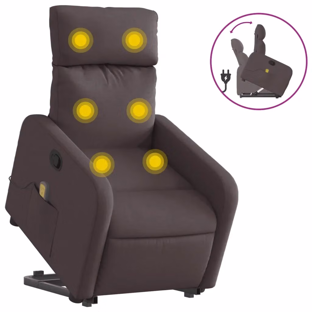 vidaXL Poltrona Alzapersona Reclinabile con Massaggio in Tessuto Marrone – 2