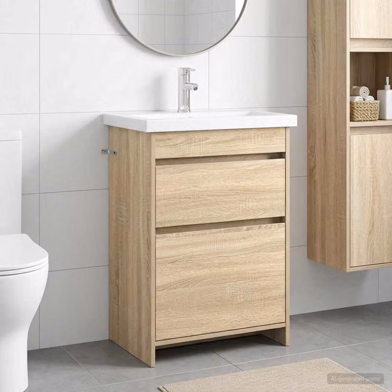 Set di mobili per il bagno moderno vidaXL in legno marrone, L: 61 cm, P: 40 cm, H: 84,5 cm