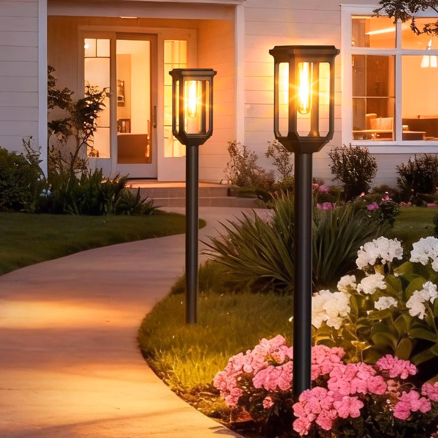 Set di 2 luci solari da giardino, luce bianco caldo, grado di protezione IP65, impermeabili