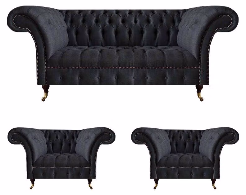 Exklusives Chesterfield Set Moderne Sofagarnitur Designer 3-Sitzer Sessel