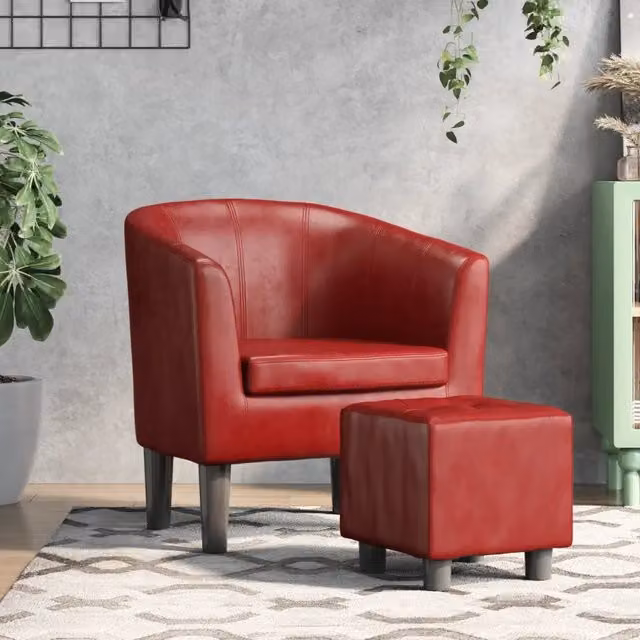 Poltrona a Pozzetto-Poltroncina con Poggiapiedi Rosso Vino in Similpelle 797944