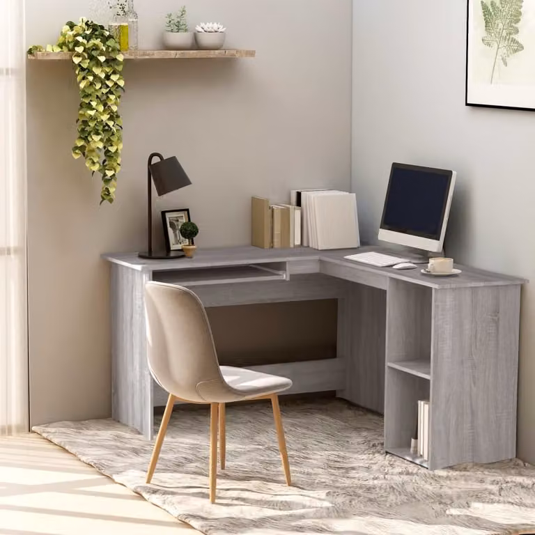 The Living Store Scrivania ad angolo grigio Sonoma 120x140x75 cm in materiale ligneo