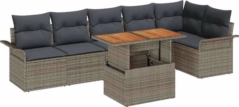 Set Divano da Giardino 7 pcs Grigio Poly Rattan