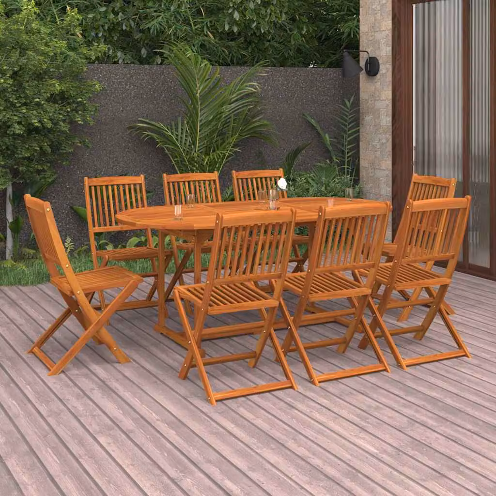 Set da pranzo da giardino vidaXL in legno di acacia marrone, 9 pezzi, L: 180 cm, P: 90 cm, H: 75 cm