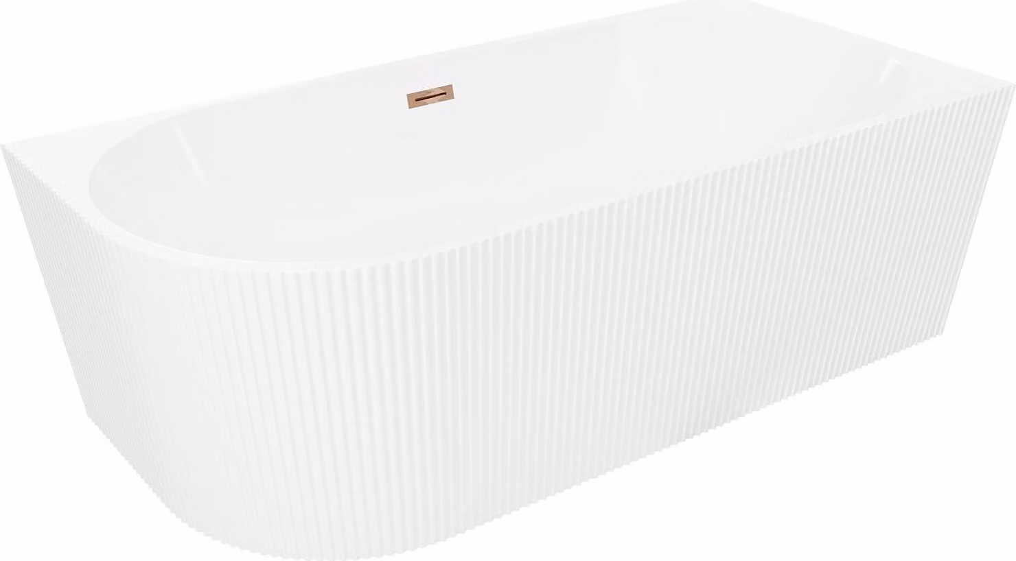 Mexen Silo vasca da bagno libera ad angolo destra scanalata 170 x 80 cm, bianca, troppo pieno oro rosa - 52891708000P-60