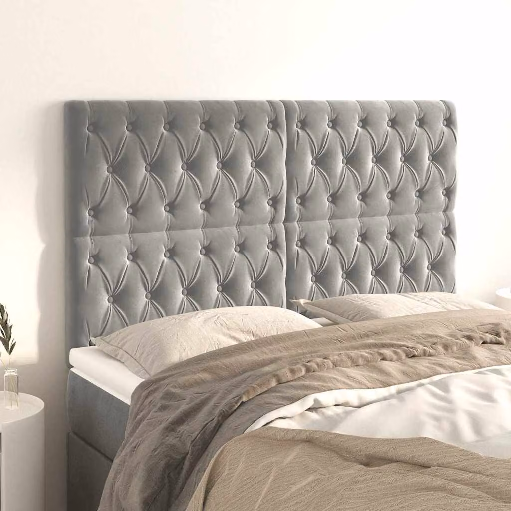 Testiera per letto vidaXL in velluto grigio chiaro con pannello imbottito, L: 160 cm, P: 7 cm, H: 118/128 cm