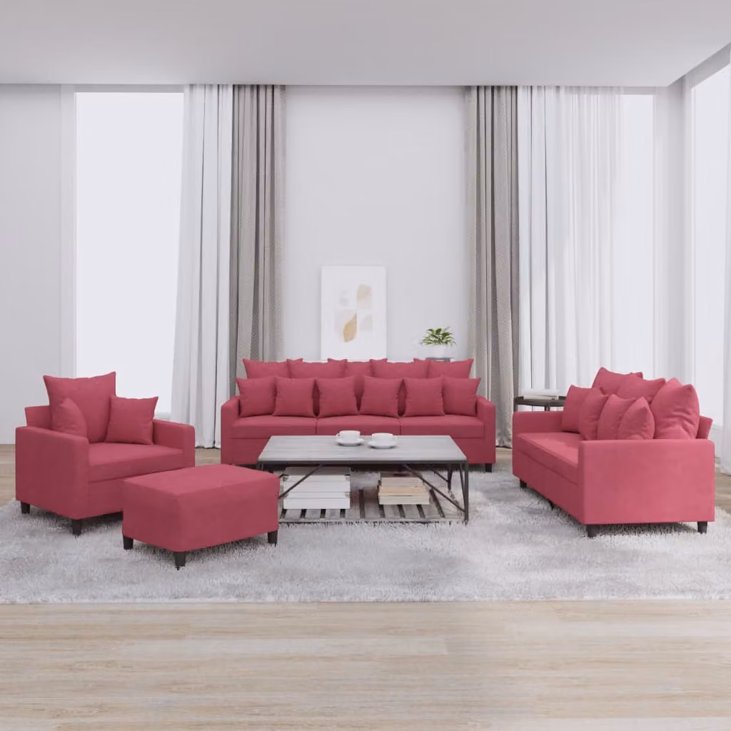 Maison Exclusive - Set divano 4 pezzi con cuscini in velluto bordeaux