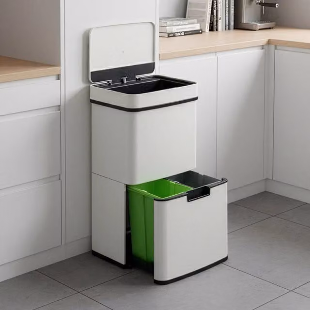 Pattumiera Automatica con Sensore en.casa Venna a 3 Scomparti, Capacità 62 L, Beige