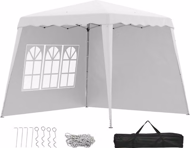 Gazebo pieghevole da giardino Outsunny in acciaio e tessuto Oxford bianco con protezione UPF 50+ e altezza regolabile, L/P/H: 240 x 240 x 250 cm