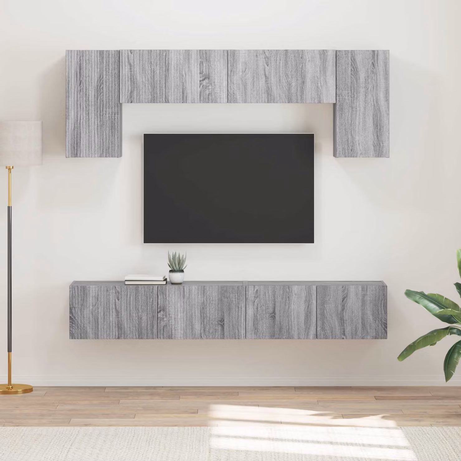 Set mobile TV moderno vidaXL 4 pezzi Grigio Sonoma in legno e MDF per soggiorno – 1