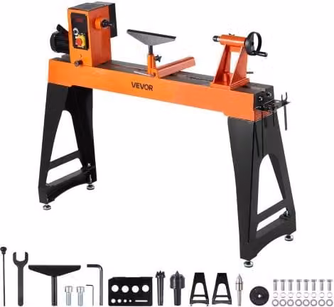 VEVOR Tornio per Legno da Banco con Motore DC Senza Spazzole da 1500W, Velocità Variabile da 0 a 3200 giri/min, Colore Arancione, Costruzione in Ghisa, L: 102 cm