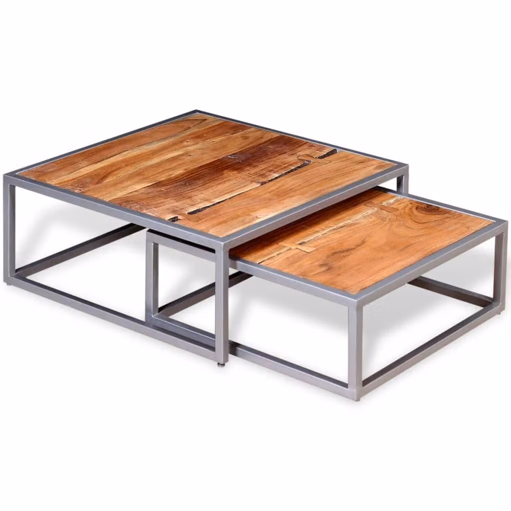 Set Tavolini da Salotto 2 pz in Legno Massello di Acacia