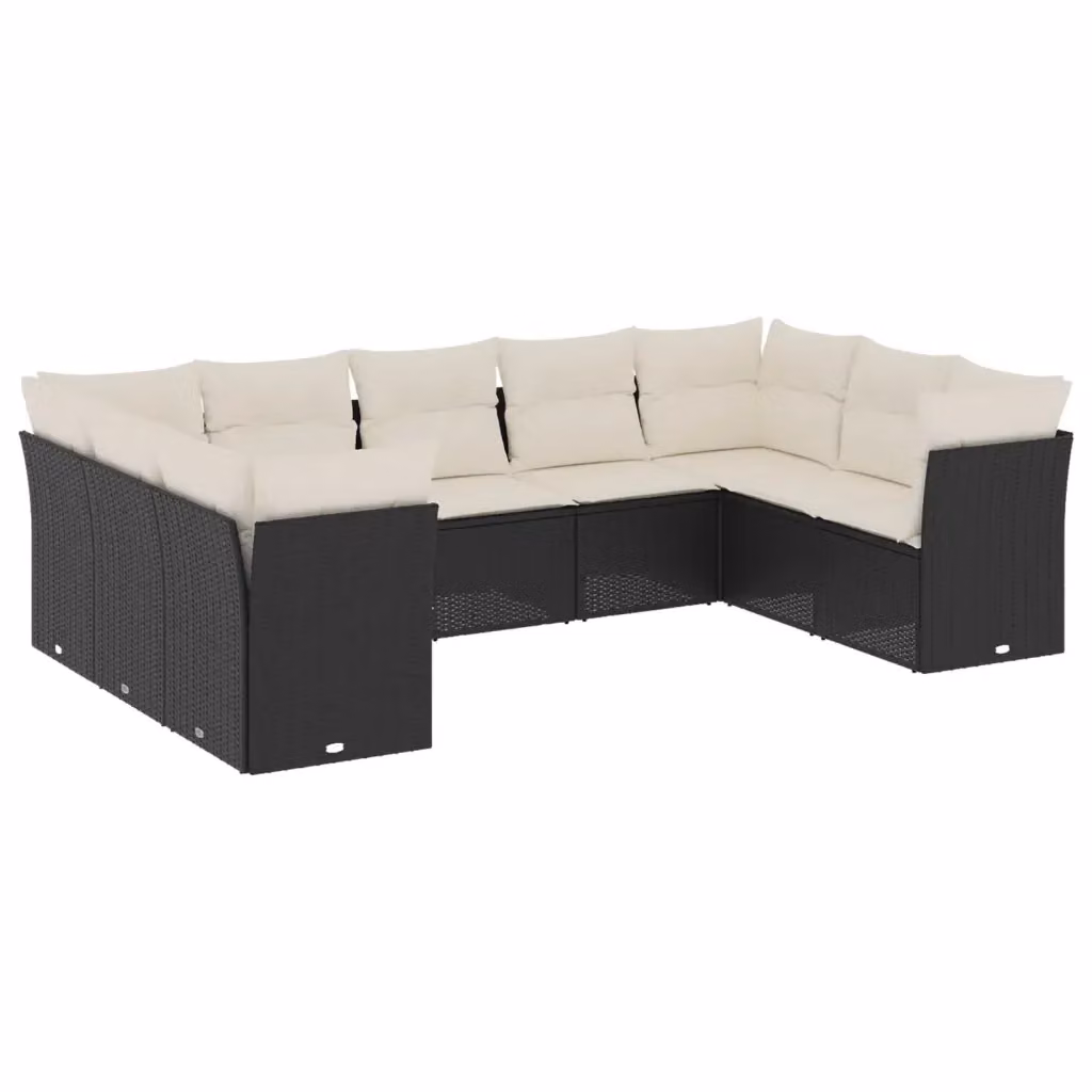 vidaXL Set Divani da Giardino 9 pz in Polyrattan Nero con Cuscini e Rivestimenti Rimovibili – 2