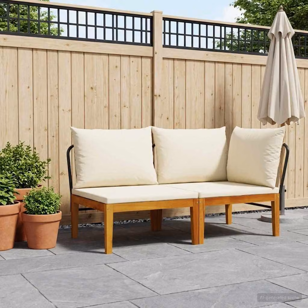 Set da giardino vidaXL a forma di L in legno di acacia con cuscini beige per 2 persone