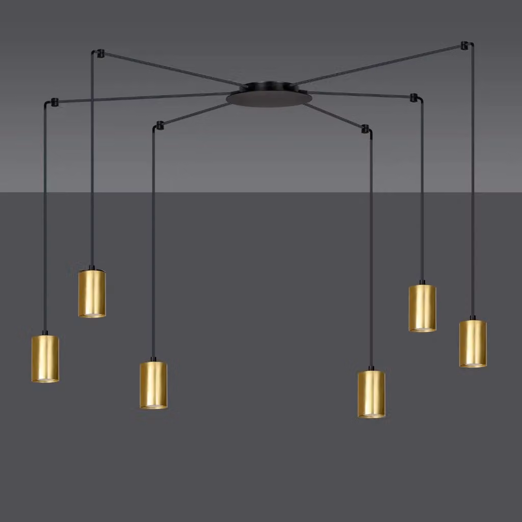 Lampadario a sospensione industriale Emibig Traker in metallo nero e oro con 6 luci GU10 regolabili e dimmerabili – 2