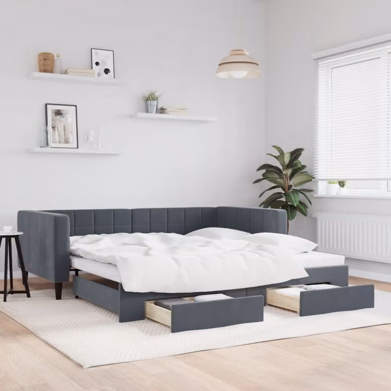 vidaXL Divano Letto Estraibile con Cassetti in Velluto Grigio L/P/H: 100 x 200 cm