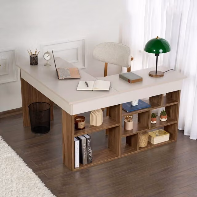 Altin, Scrivania Angolare, 130x120x72h cm Bianco Crema