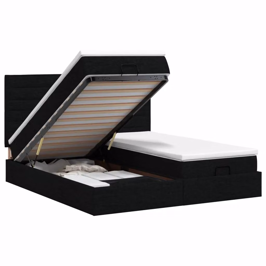 Letto ottomano con materasso e testiera vidaXL in tessuto nero, L/P/H: 200 x 200 x 88 cm – 2