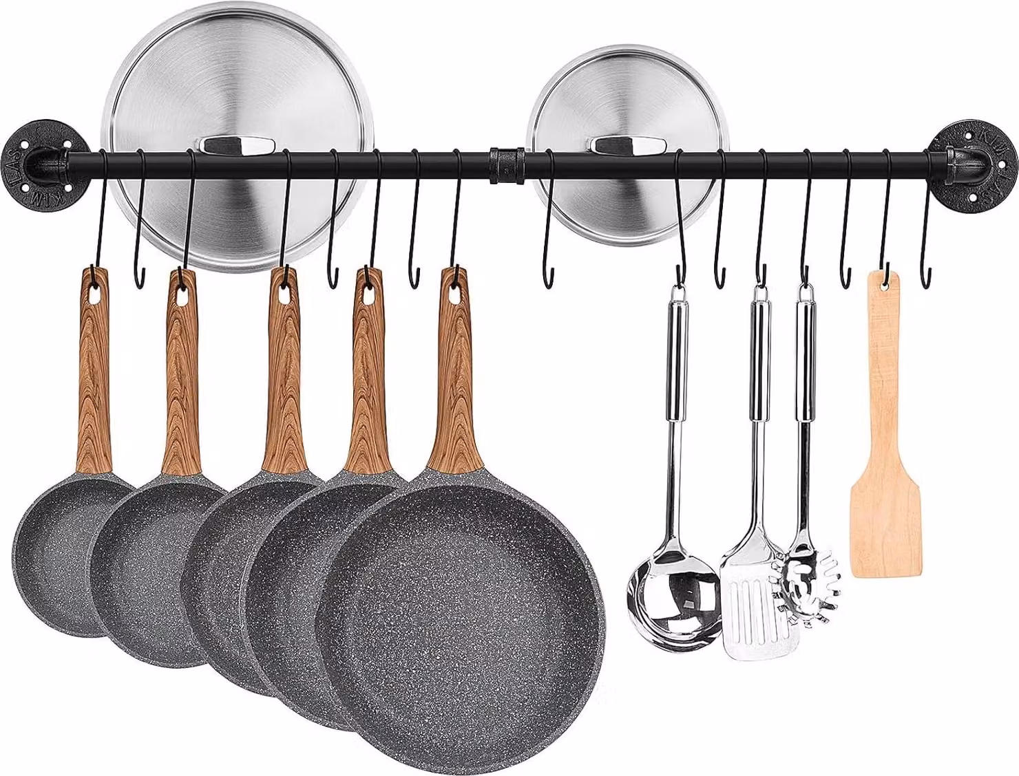 Ripiano portaoggetti da 100 cm, con 16 ganci, in acciaio inossidabile, per la cucina