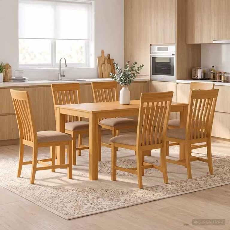 Set da pranzo vidaXL in legno di quercia composto da 7 pezzi, tavolo rettangolare e sedie, Grigio e Marrone, L: 150 cm, P: 75 cm, H: 85 cm