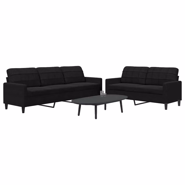 Set di 2 Divani Moderni vidaXL in Velluto Nero con Cuscini e Struttura in Metallo