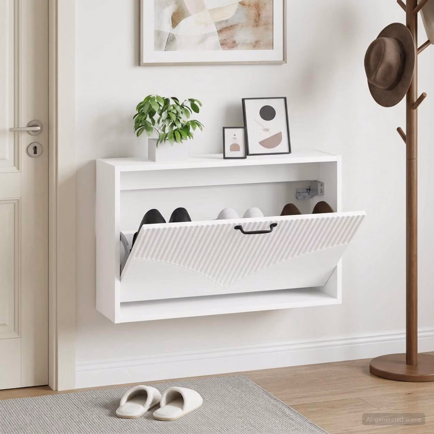 vidaXL Mobiletto per Scarpe da Muro HOORN Bianco L: 71 cm, P: 17 cm, H: 43 cm