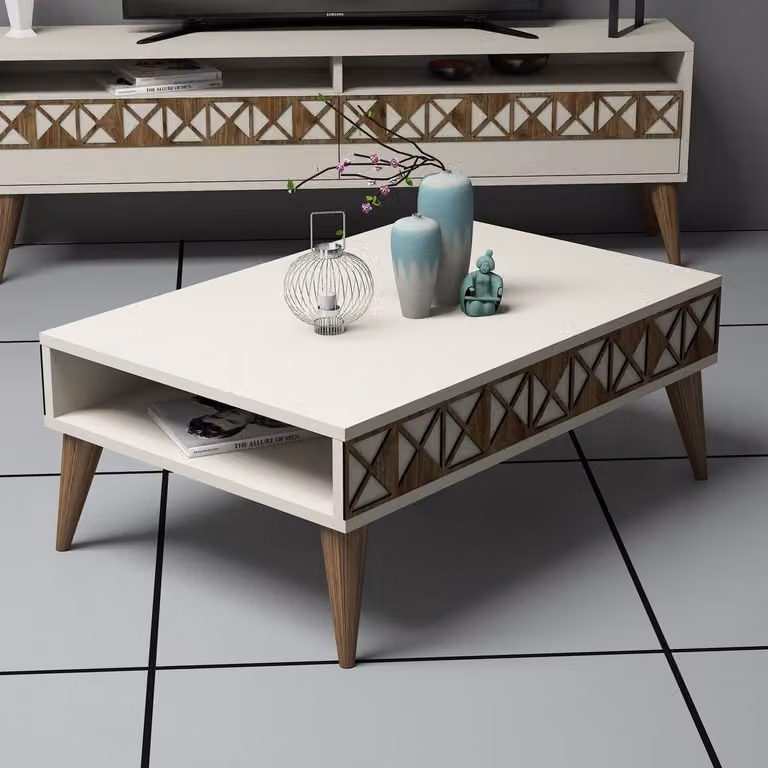 Skye Decor, Line - Cream, tavolino, crema, 100% pannelli truciolari rivestiti in melamina, 90 x 60 x 34,6 cm
