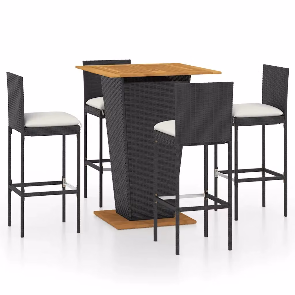 vidaXL Set da Bar da Giardino 5 pz in Polyrattan e Legno di Acacia Nero e Beige – 2