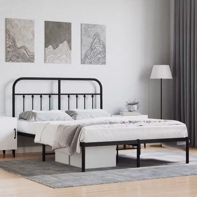 Giroletto con Testiera-Struttura Letto con testiera in Metallo Nero 140x200 cm 388992