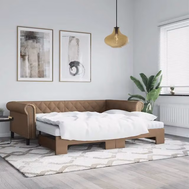 Divano Letto Estraibile vidaXL in Similpelle Beige con Cassetto per Materasso 90x200 cm