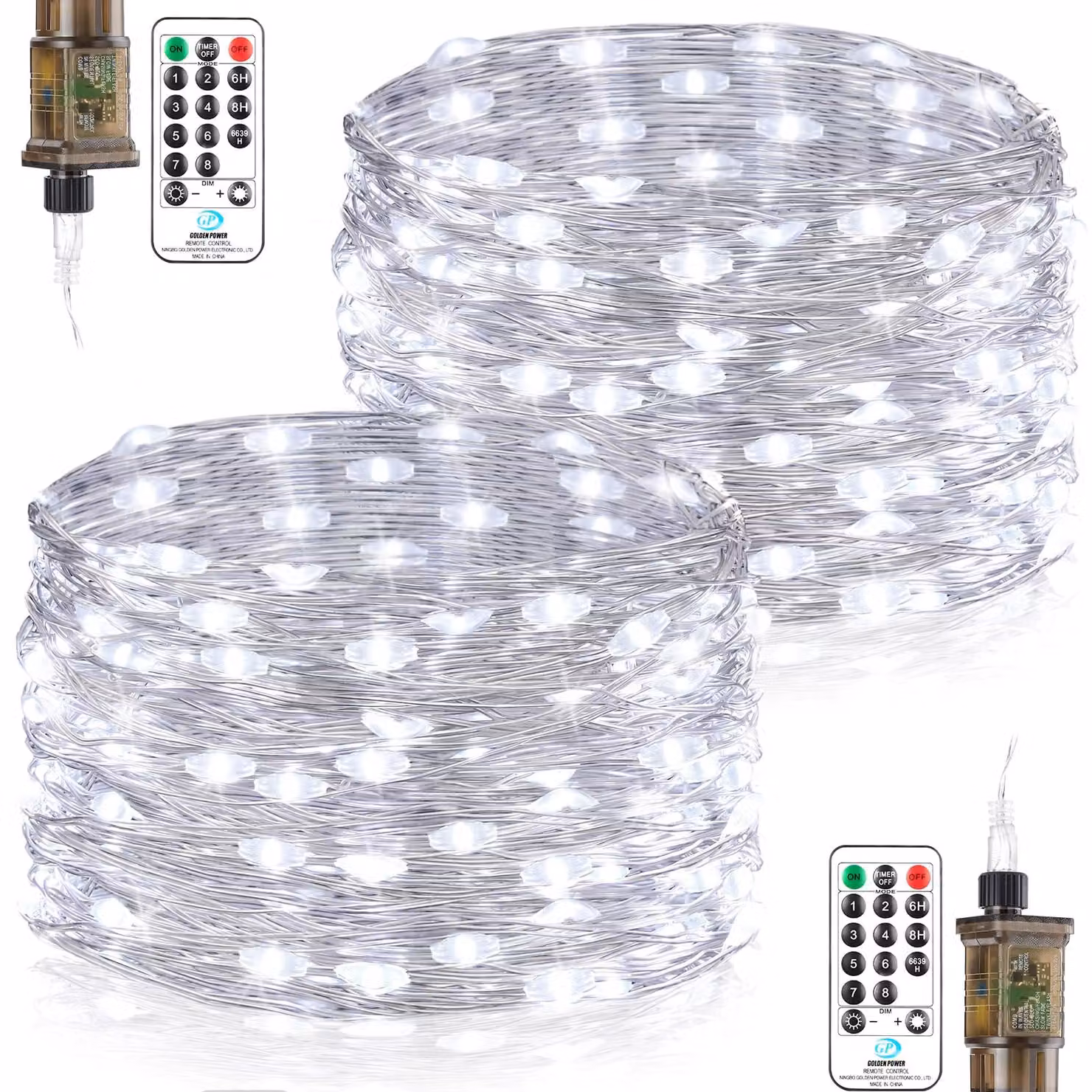 Catena luminosa a LED in filo di rame, confezione da 2, lunghezza totale 18 metri, 150 LED. Catena luminosa per interni con spina, 8 modalità, telecomando, timer, impermeabile. Ideale per decorazioni da esterno e interni, per stanze, matrimoni, Natale. Lu