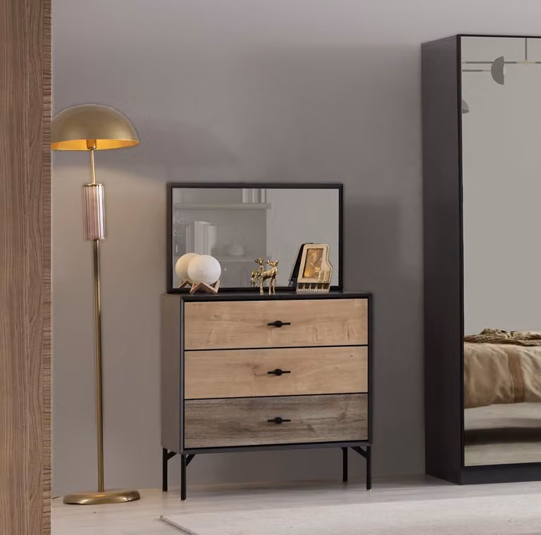Eleganter Hellbrauner Schlafzimmer Schminktisch Luxuriöser Spiegel