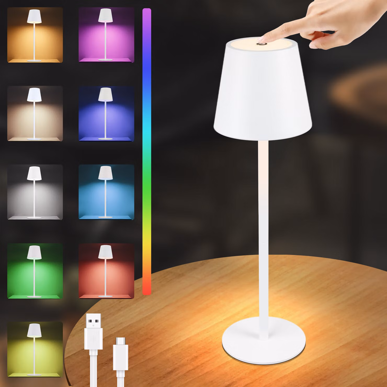 ZMH Lampada da tavolo a batteria LED Lampada da tavolo touch dimmerabile Lampada da tavolo bianca IP54 Lampada da tavolo USB ricaricabile Luce notturna da tavolo in metallo