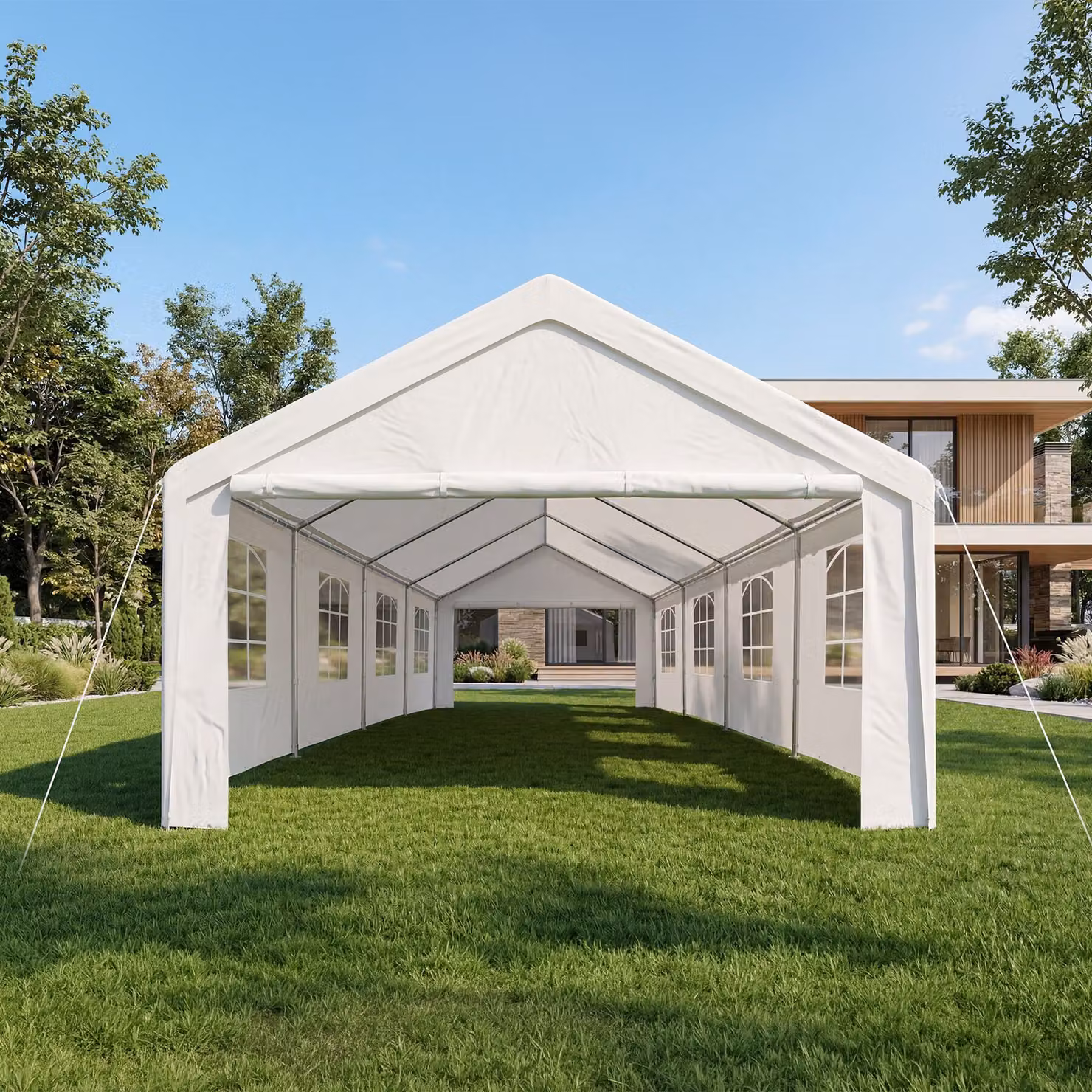 Tendone per feste Mammut TecTake GmbH bianco con sistema ad incastro, stabile e idrorepellente, L: 8 m, P: 4 m – 1