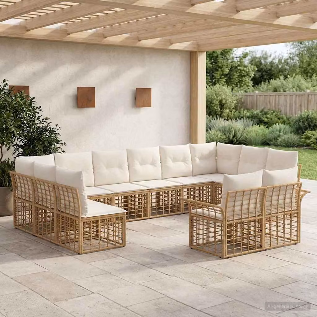 Maison Exclusive - Set da esterno per divano, composto da 12 pezzi. Tessuto in poliestere, naturale e color crema