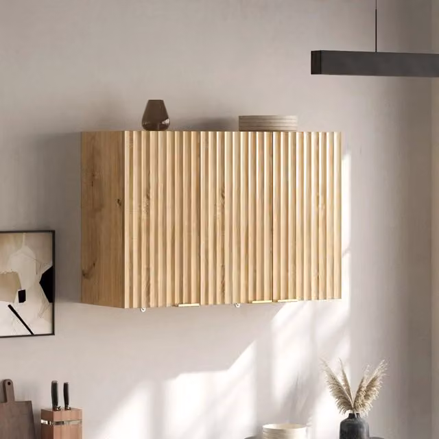 Pensile da parete 3 ante in MDF naturale 90x29x60 cm