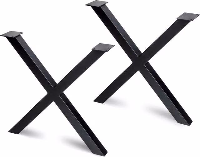 Set di gambe Cross per tavolo Emuca in metallo nero, Altezza: 69,5 cm