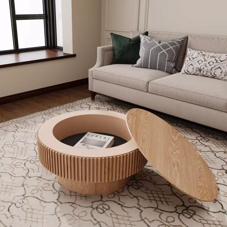 Tavolino rotondo - Tavolino da caffè con spazio contenitivo - 75 cm - Realizzato in legno massello e MDF - Design moderno - Legno naturale