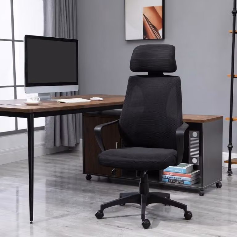 sedia da ufficio regolabile in altezza okwish sedia girevole con braccioli e poggiatesta, sedia lounge con aspetto in tessuto a rete e supporto lombare, nero