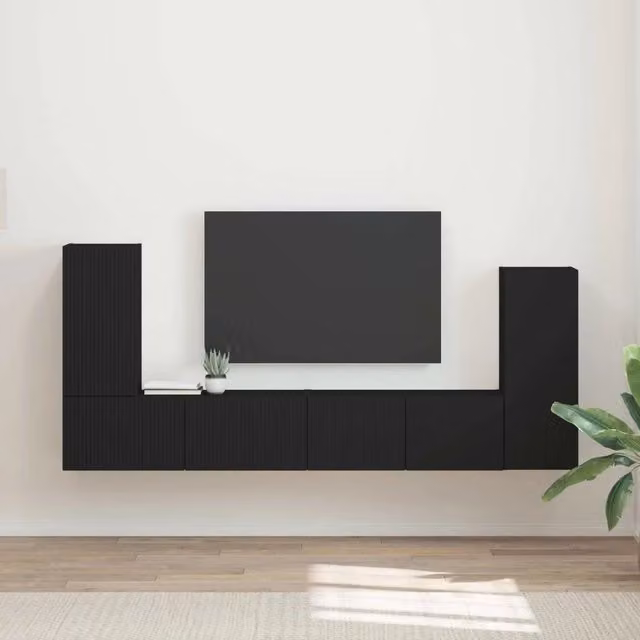 Set mobile TV 4 pz-Credenza per TV Nero Legno multistrato 918845
