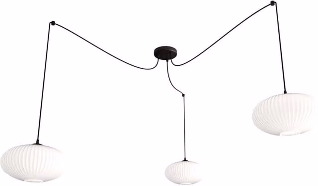 Lampadario Sospeso Moderno Tefnet con 3 Luci in Metallo Nero e Paralumi in Tessuto Bianco con Altezza Regolabile