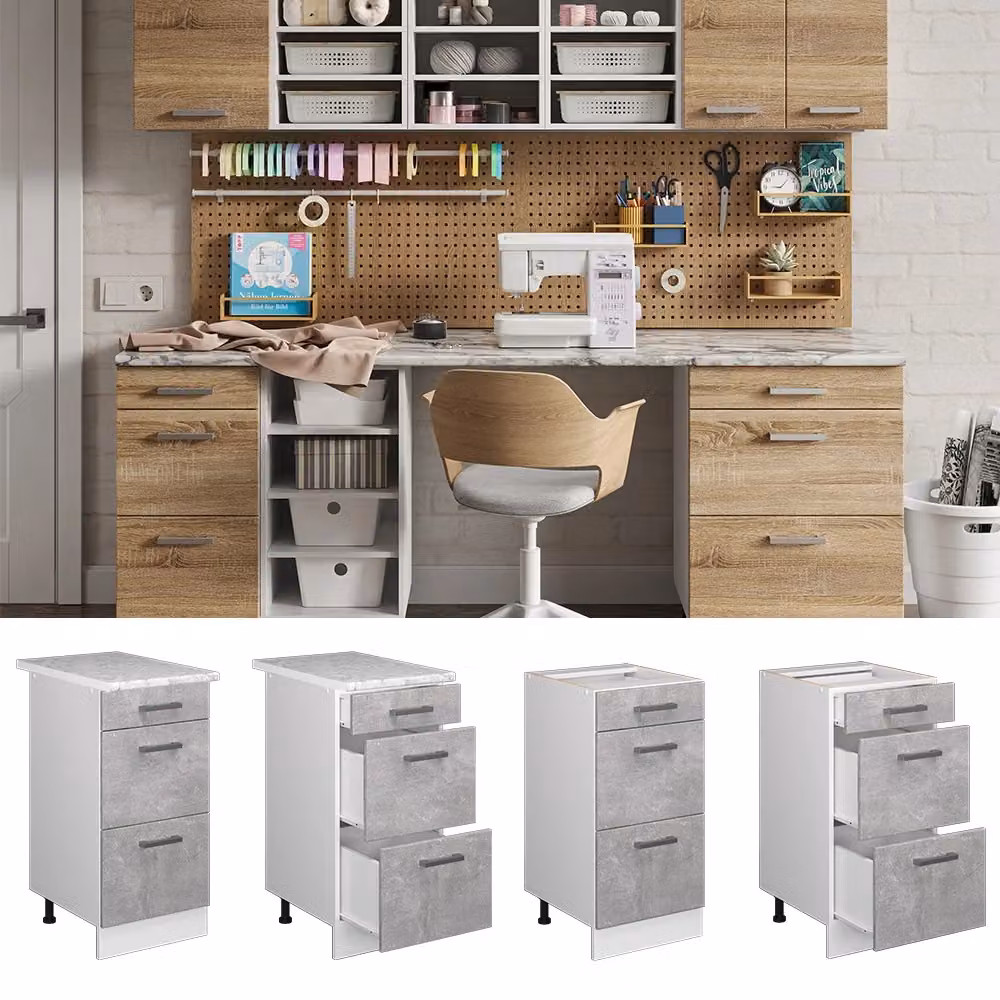 Base universale R-Line Vicco con cassetti in effetto calcestruzzo grigio opaco L: 40 cm, H: 81,6 cm, P: 60 cm – 2