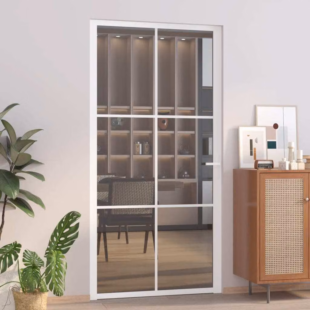 Porta interna The Living Store 102,5x201,5 cm Vetro di sicurezza temperato bianco e alluminio