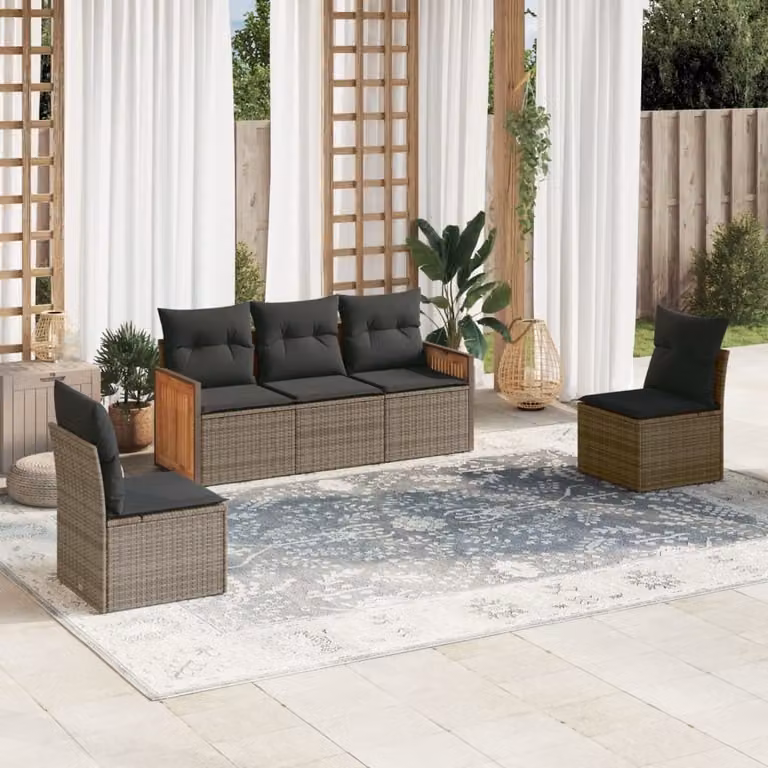 Maison Exclusive - Set Divano da Giardino 5 pz con Cuscini Grigio in Polyrattan