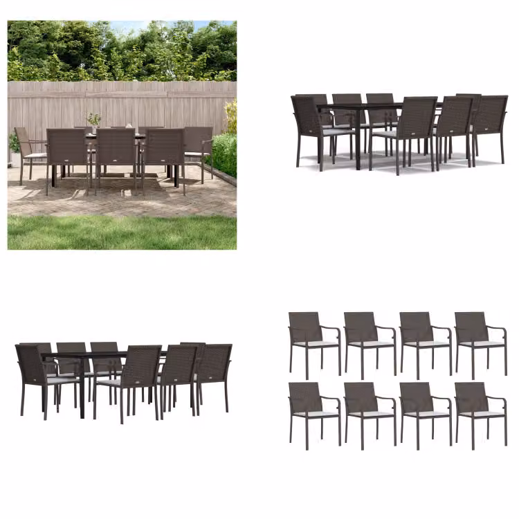 vidaXL Set da pranzo da giardino 9 pezzi con cuscini in polirattan e acciaio - Set da pranzo da giardino - Set da pranzo da giardino - Set da pranzo da esterno
