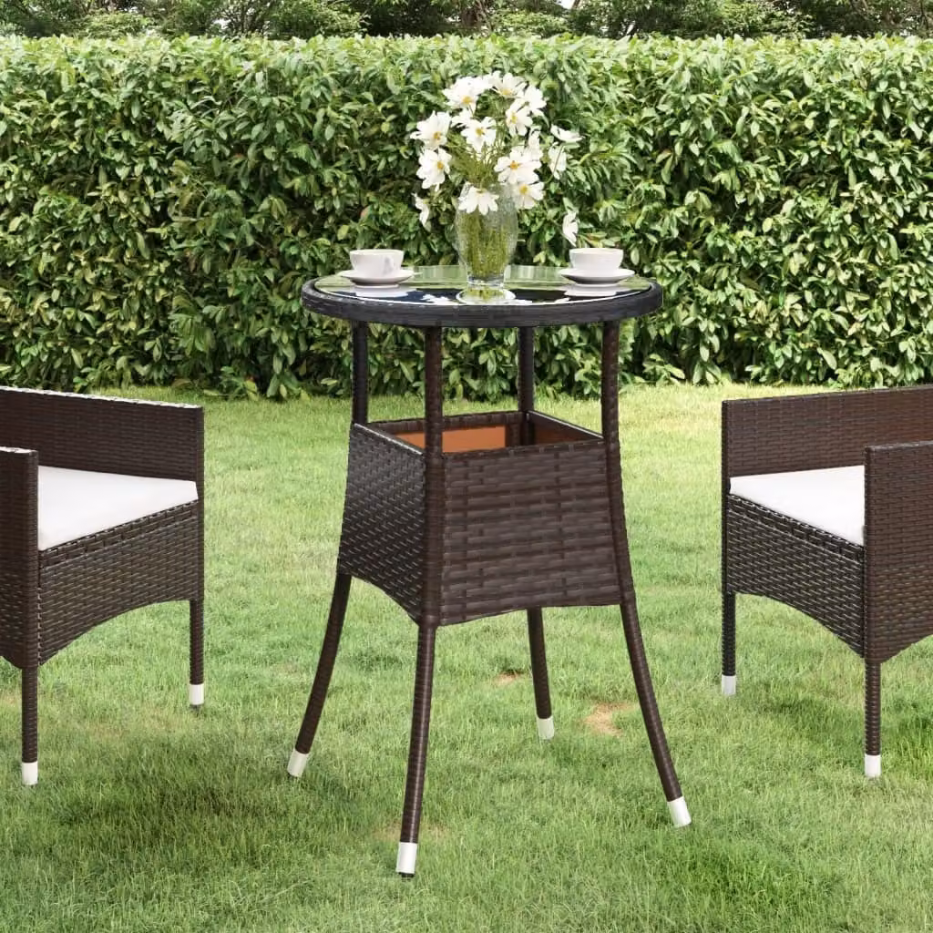 Maison Exclusive - Tavolo da giardino Ø 60 x 75 cm in vetro temperato e rattan sintetico marrone