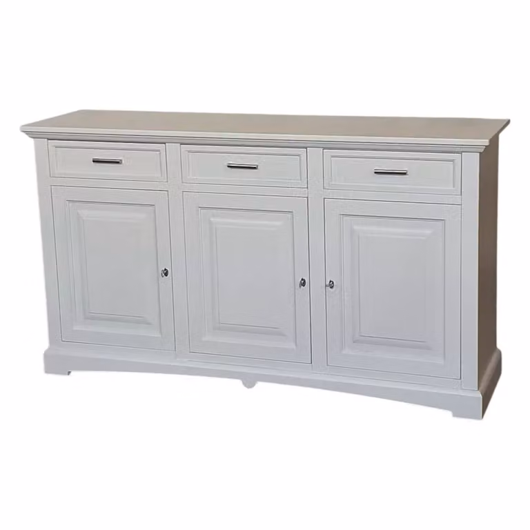 Madia credenza shabby chic con 3 porte in legno bianco Mobili 2G L: 170 cm, P: 46 cm, H: 96 cm