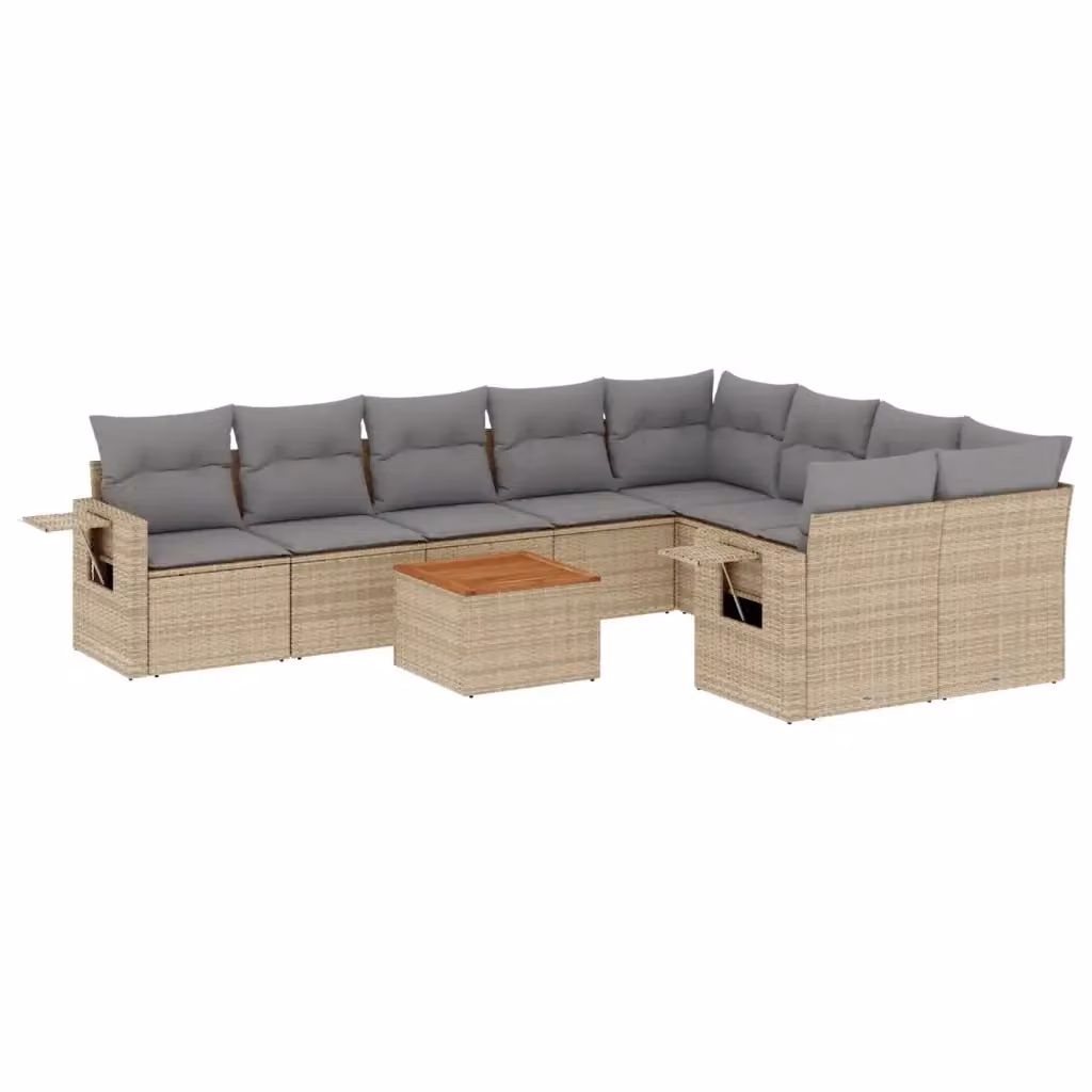 vidaXL Set Divano da Giardino 10 pz a Forma a L in Polyrattan con Cuscini Beige e Grigio – 2