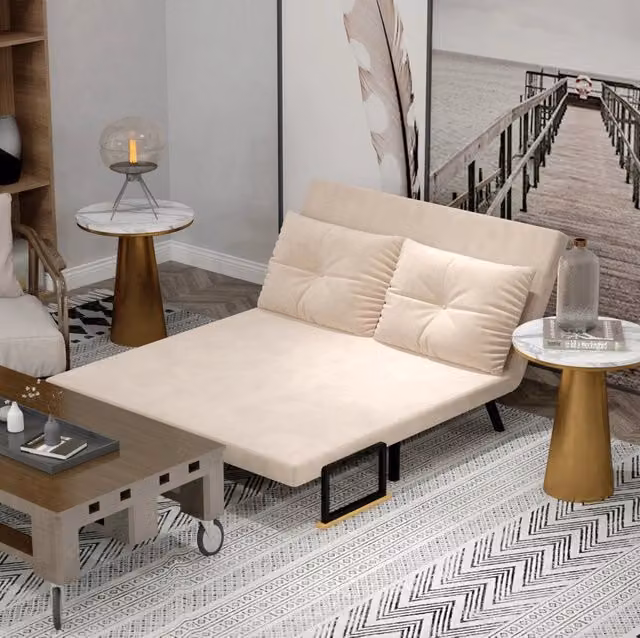 Divano letto 102 x 73 x 81 cm beige – schienale reclinabile, senza materasso