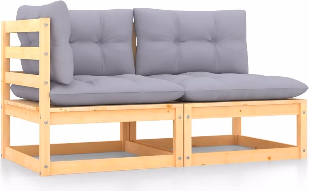 Set da lounge per giardino, composto da 2 pezzi, con cuscini, in legno massello di pino